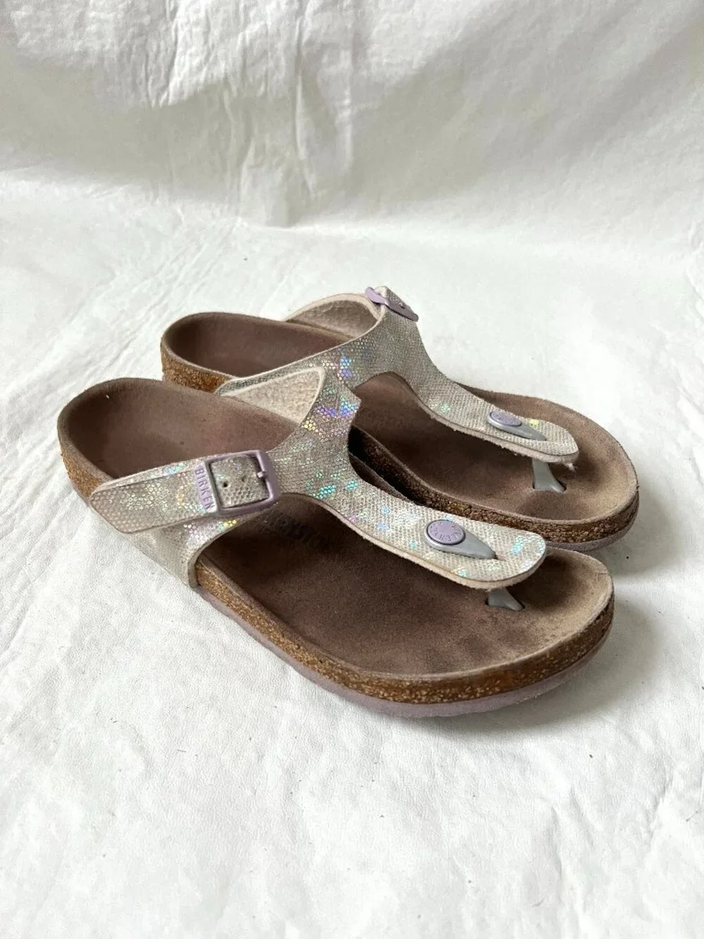 Birkenstock sandals Gizeh EU 34 kids 3 3.5 silver holographic snake birko flor